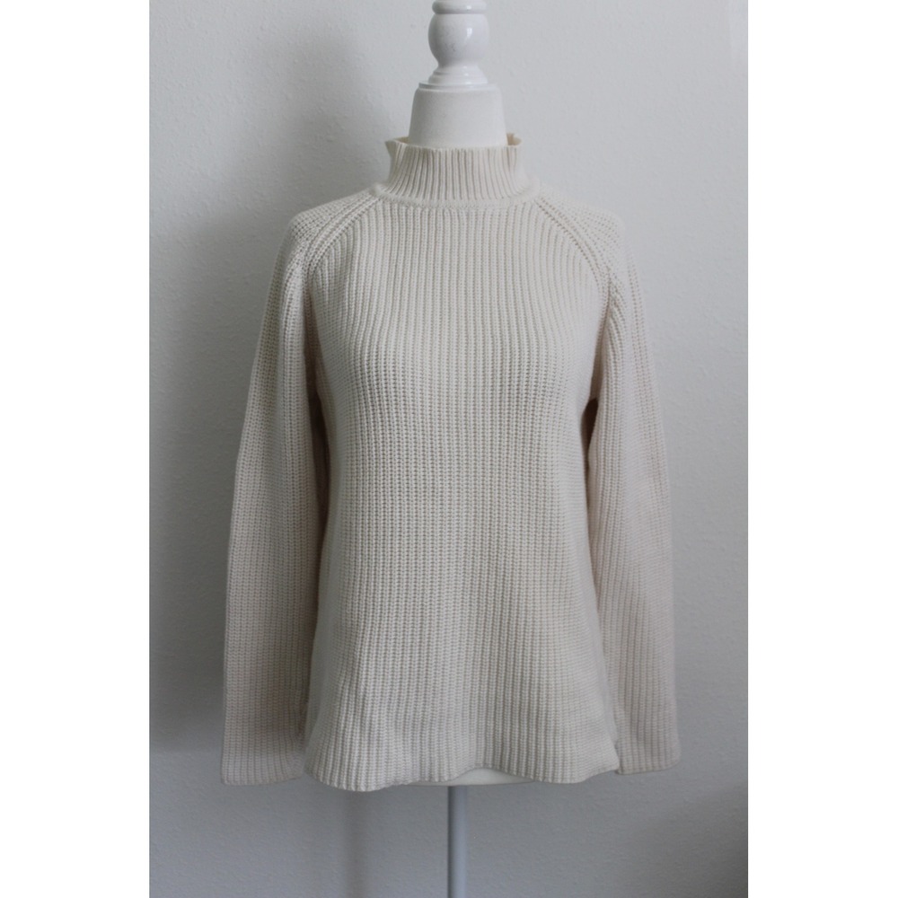 VTG Pierre Cardin Cream 100% Cotton Ribbed Mock Neck Sweater Women's‎ Size Small